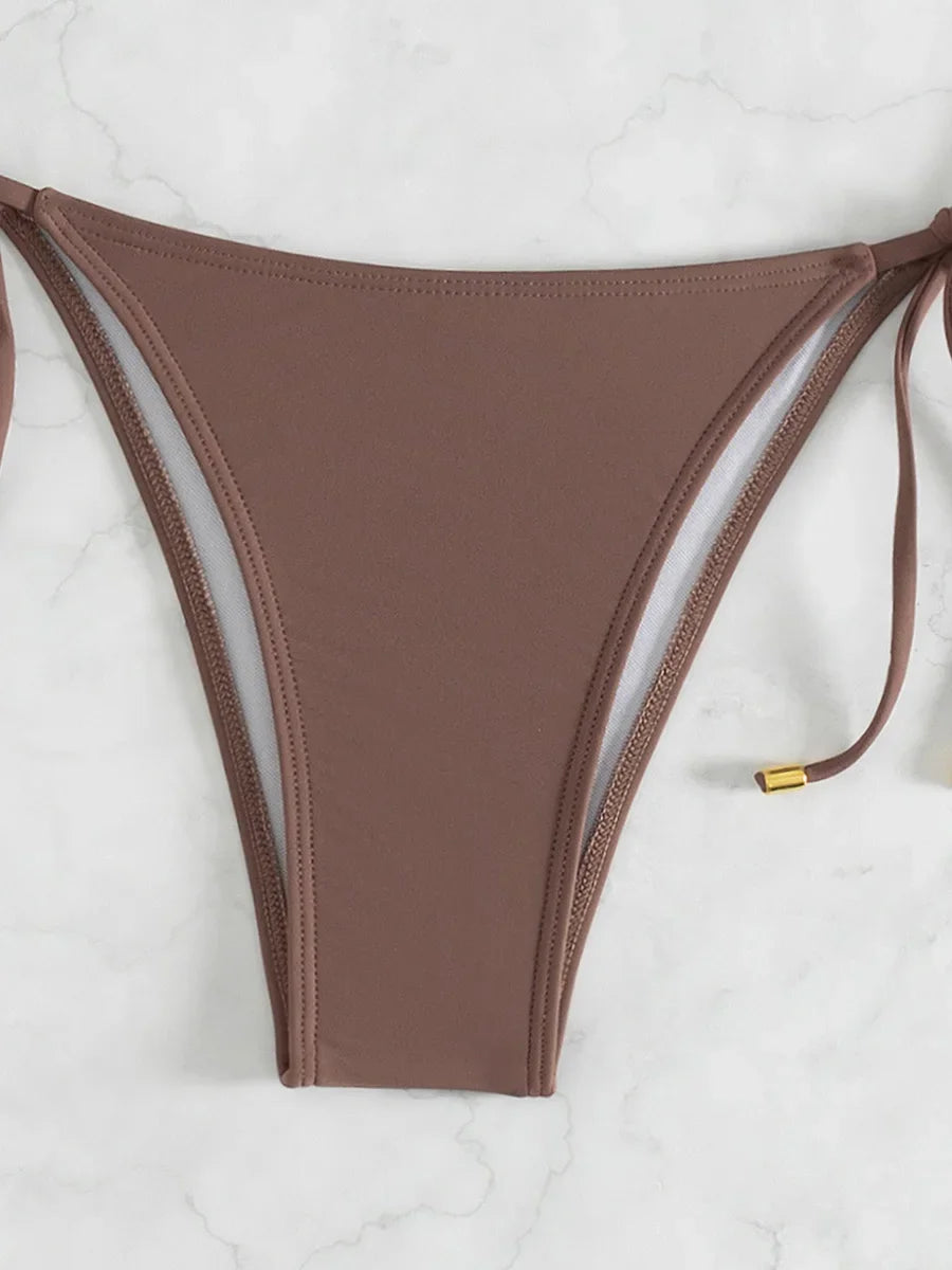 XS - L Halter Wrinkled Bandeau Bikini Women Swimsuit Female Swimwear Two-pieces Bikini Set High Leg Cut Bather Bathing Suit Swim