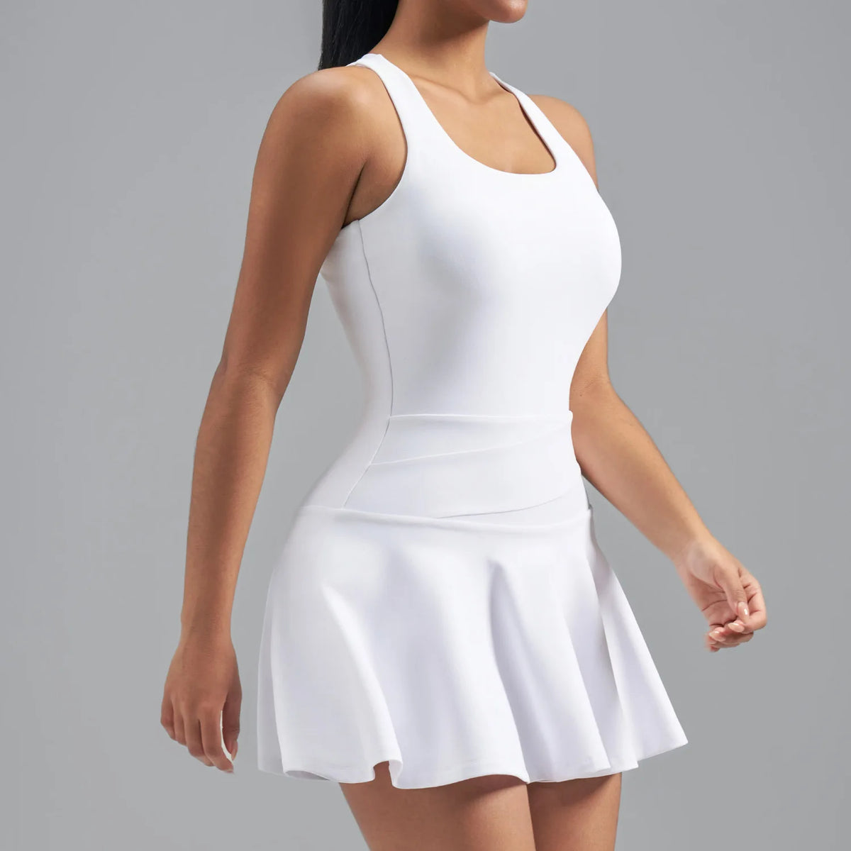 Women's Color Blocked Tennis Dresses Women Hollow Back Cross One Piece Sports Suits Built in Shorts with Pocket Yoga Golf Skirt