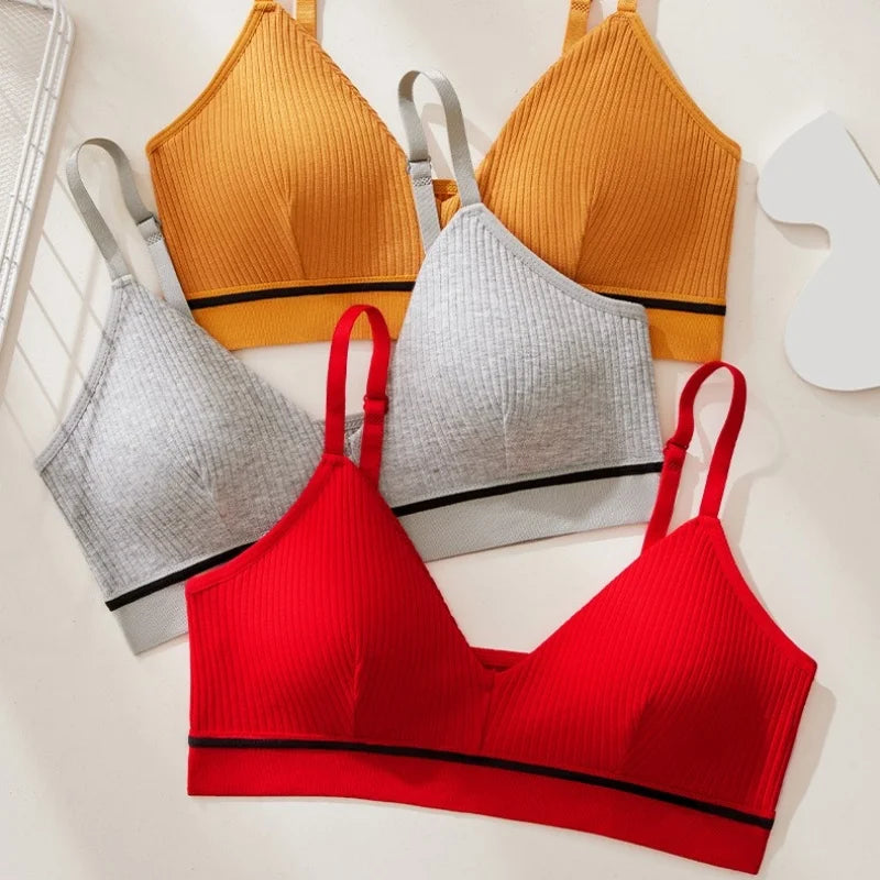 Women Cotton Tube Tops Wire Free Bra Solid Color Adjusted Straps Lingerie Breathable Underwear Push Up Tube Bra Cropped Top