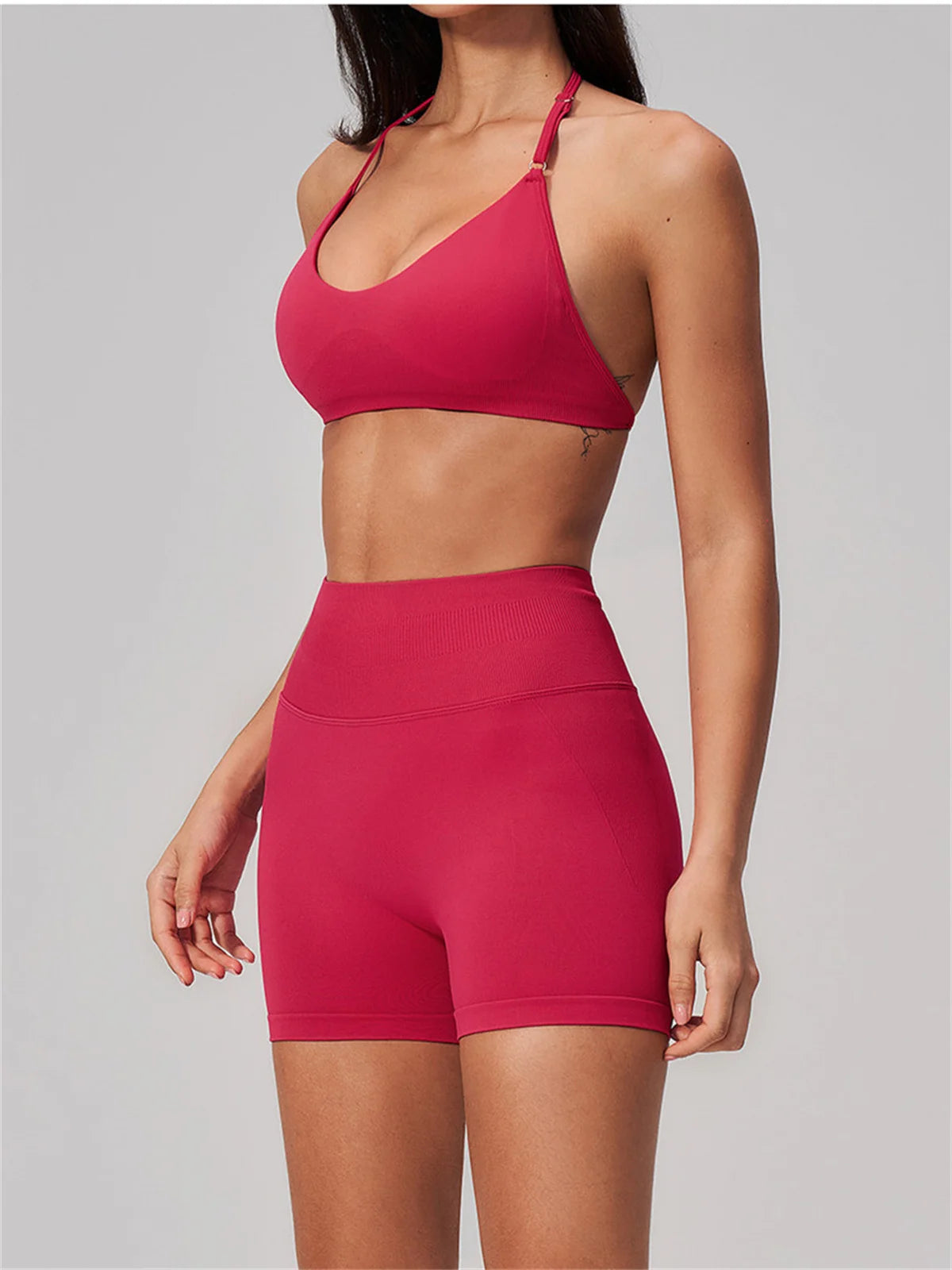 2 Pieces Seamless Yoga Sets Women Solid Color Sports Bra Tight Fitting Peach Buttocks Shorts Fitness Suit Gym Running Tracksuit