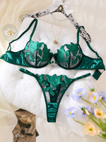 Exclusive green embroidery lingerie set for dates. Sexy see-through chiffon bra. High-end sensual women's underwear ZA824031