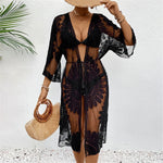 Sexy Embroidery Half Sleeve Chiffon Cardigan Tunic Beach Cover Up Cover-ups Beach Dress Beach Wear Beachwear Female Women V5510