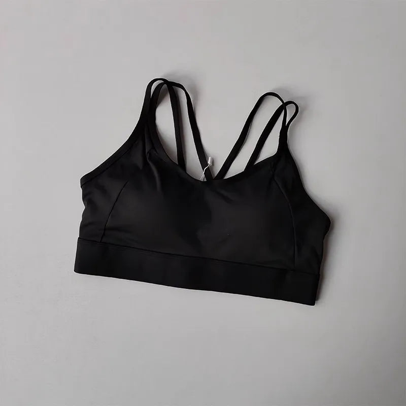 Women's Beautiful Back Contrasting Sports Bra Integrated Buckle Yoga Top Fitness Bra Supportive Active Wear