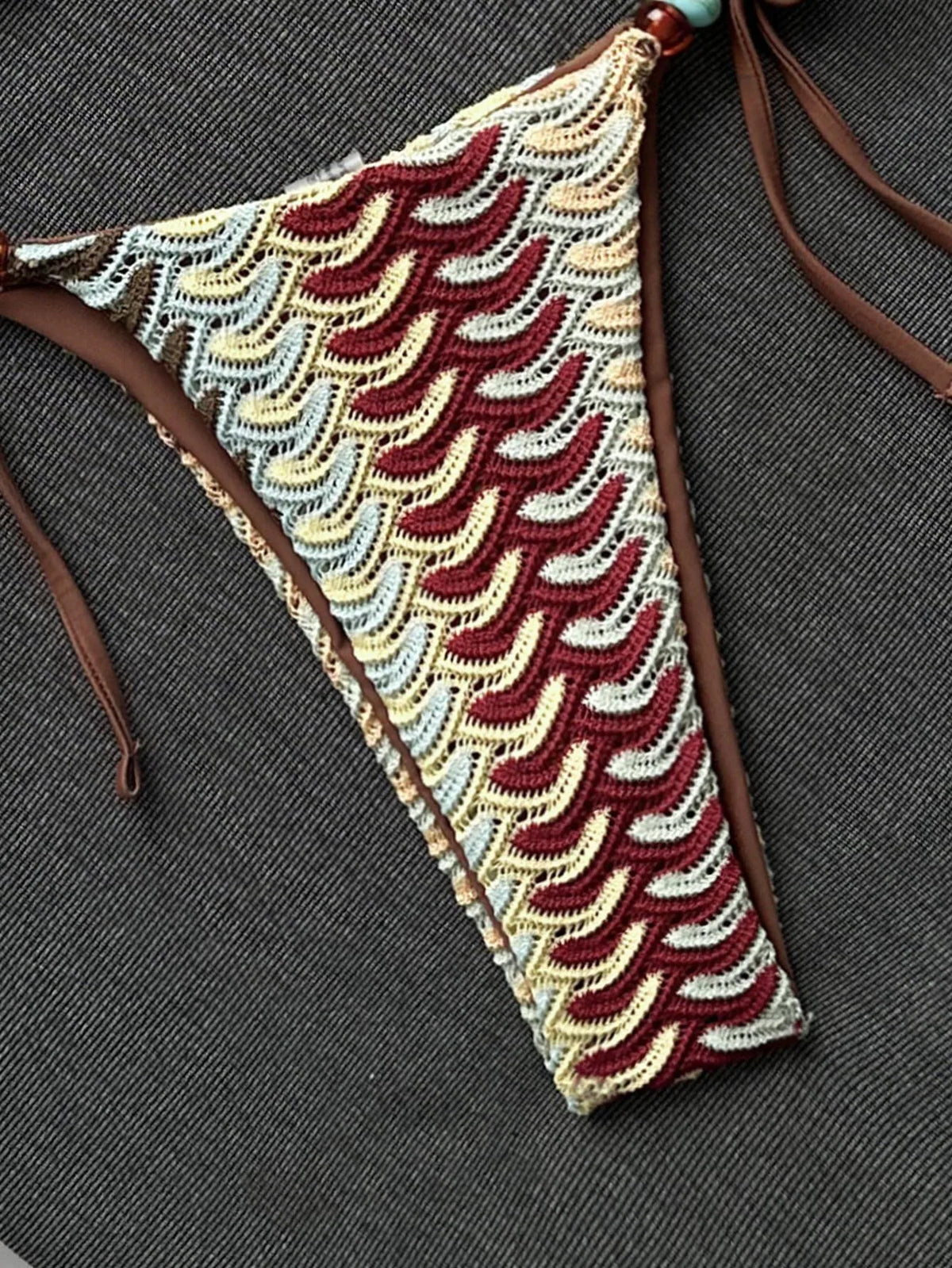 Sexy Coffee Striped Micro Bikini 2026 Women Bandeau Metal Shell Push Up Bra Bandage Thong Swimwear Beach Bathing Suit Swimsuit