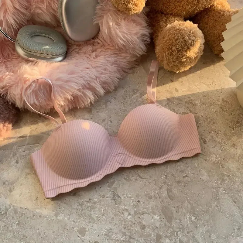 Women 1/2 Fixed Cup Bra Seamless Underwear Padded Bras Cute Heart Print Non-wired No Rims Sexy Lingerie Brassiere S-XL