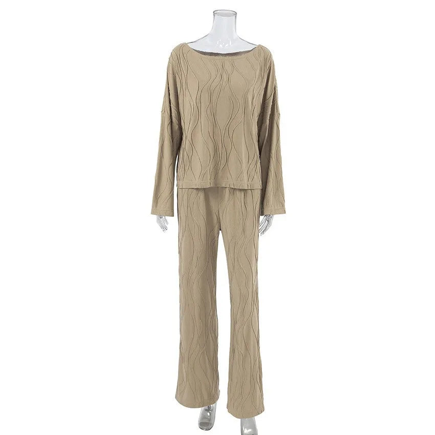 Women 2026 European Winter Knit Pajama Set Loose Comfortable Long Sleeve Pants Two Piece Ladies Homewear Sleepwear Loungewear