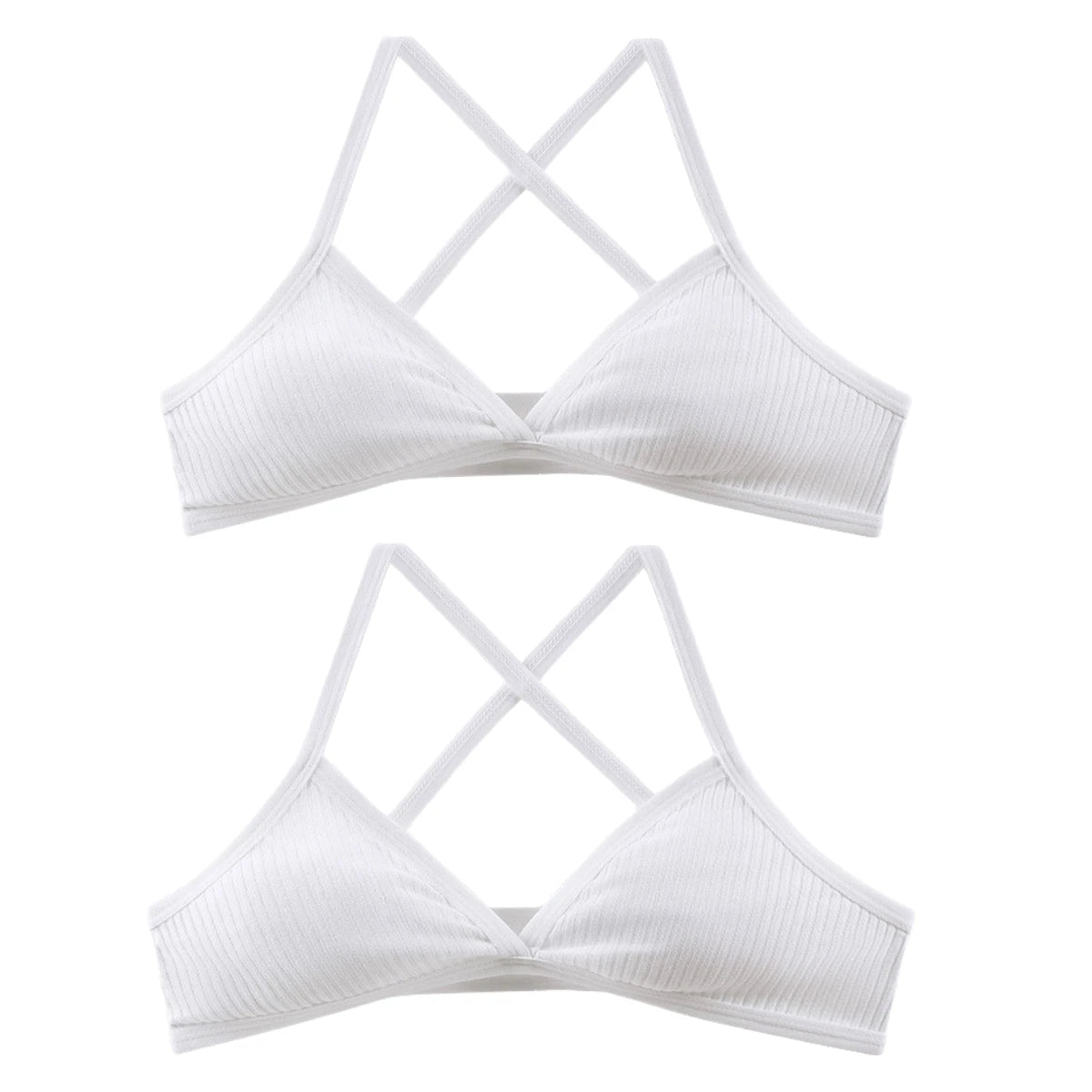 2Pcs/Set Women Ribbed Knit Triangle Bralette Wireless Bra Sexy Lingerie Soft Comfort Underwear Ladies Bra No Pads S-L
