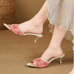 Pink Fashion High Heels Sandal Slides For Women Sexy Pointed Toe Slippers Elegant Ladies Heels Shoes