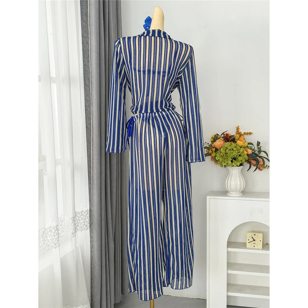 4PCS Striped With Long Sleeve Pants Bikini Female Swimsuit Women Swimwear Bather Bathing Suit Swim Four-pieces Bikini set K8072