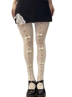Lolita Bowknot Fishnet Stockings For Women Charming JK Fishnet Stockings White Pantyhose Sexy Hollow Out Pantyhose Elegant SC2U