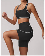 Color Blocking Yoga Sets Women's Tracksuit Hanging Neck Shockproof Sports Vest Hip Lifting Shorts Gym Running Fitness Suits
