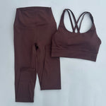 Solid Color Soft Women Gym Yoga Legging Set Cross Back Shoulder Strap Gym Yoga Bra+High Waist Sport Leggings 2pc Tight Sportwear
