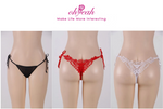 Women‘s Mesh Lace Panties Plus Size M-3XL Sheer Embroidered Flowers Low Rise Sexy Underwear with Ribbon Metal Ring Daily Wear