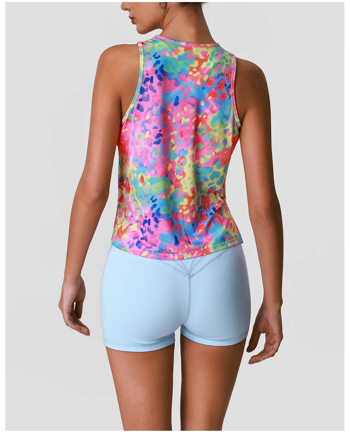 Sports Training Fitness Set Women Summer Ice Tie Dye Gradient Floral T Shirts High Elasticity Hip Lifting Shorts Yoga Sets