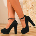 2026 Plus Size 43 Elegant Black Ankle Strap Platform Pumps Sexy Spike High Heels Shoes Women Classic Apricot Office Lady Shoes
