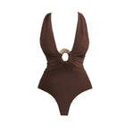 2Pcs Deep V Swimsuit With Long Skirt Women Sexy Swimwear Female Bikini Cut Out Biquini Swim Suit Shiny Button Bodysuit Beachwear