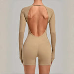 Women's Yoga Jumpsuits Sports Fitness Hip-lifting Long-sleeved Backless Running Training Workout Gym Shorts One-piece Bodysuits