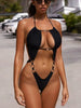 Sexy Halter Metal Rings Tummy Cut Out Female Swimwear One Piece Swimsuit Women High Cut Monokini Backless Bathing Suit Swim Lady