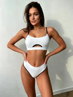 New Solid Color Two Piece Bikini Set Women Sporty Casual Push Up Tummy Control Swimsuit Swimwear Beach Vacation Summer Swimsuit