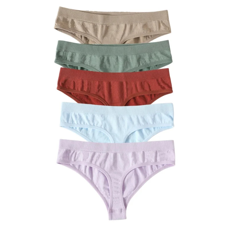 5Pcs/SetWomen Panties Low Rise G-String Thongs Seamless Underwear Female Underpants Sexy Lingerie Solid Color Bottom M-XL