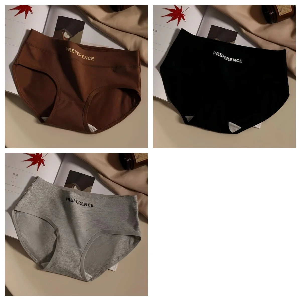 3Pcs/Set Women Soft Cotton Panties Mid Waist Briefs in Warm Tan Minimalist Intimates Breathable Stretch Underwear Size M-2XL
