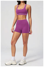 Summer New Color Contrast Yoga Set Women Tight I-shaped Back Sports Bra Versatile Fitness Suit High Waist Shorts Workout Clothes