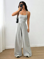 Women's Casual Solid Color Pleating Loose Straight Jumpsuit A-line Backless Halter Neck Slim Cami Jumpsuit Streetwear 2025