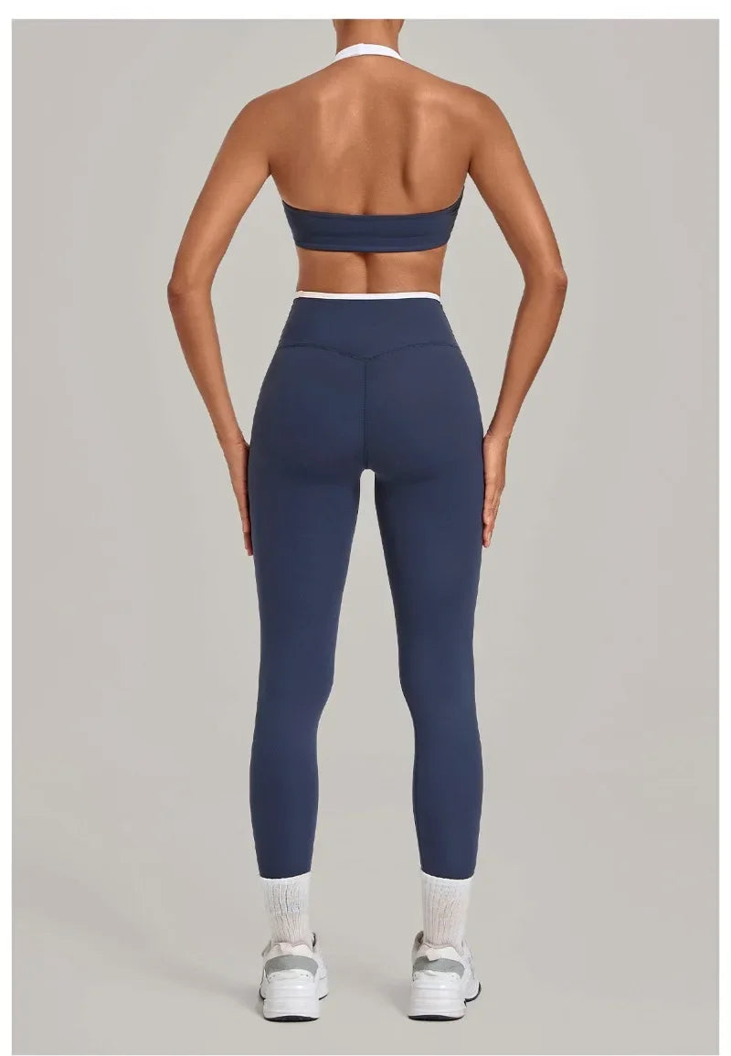 Women's Seamless Yoga Sets Sports Fitness Sleeveless Vest Hip-lifting Slim Fit Pants Suits Workout Gym Training Running Sets