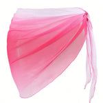 Summer Beach Bikini Wrap Sheer Short Skirt for Women Gradient Color Sarong Swimsuit Coverups Girls Skirt Scarf Swimwear Cover-Up