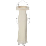 FDYOUI Elegant Slash Neck Ruffles High Slit Long Party Dresses for Women 2026 Summer Sleeveless Bodycon Evening Dress Lady Gowns
