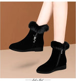 Plush Womens Boots Comfortable Hick-soled Fur Shoes Fashion Ladies Shoes Zipper Women Vulcanized Shoes Anti-slip Chaussure Femme