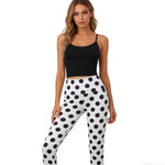 Women's Summer Low Waisted Capri Pants Slim Fit Dot Print Cropped Leggings for Casual Occasions Work