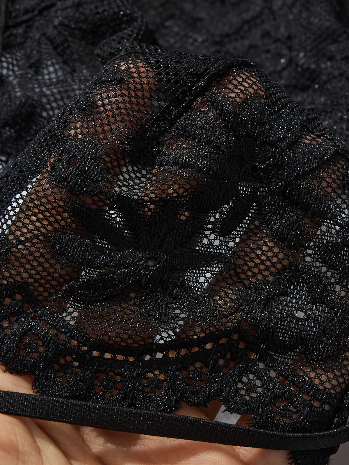 Black Retro Lace Netting Sleepwear Set - French Deep V Cross Straps See-Through sexy Pajama Thong Set ZA825096