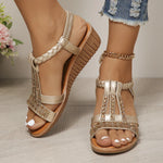 Shoes for Women Summer Women Wedge Bohemia Rhinestones Casual Platform Sandals Female Peep Toe Outdoor Beach Shoes 2026