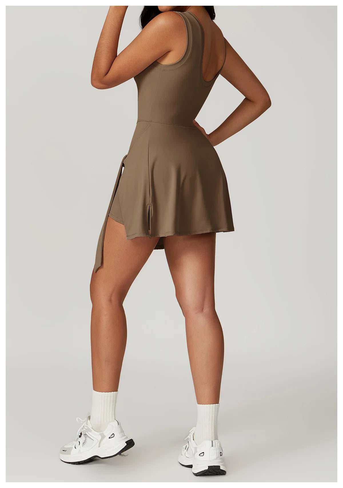 Tennis Dress Slim Tennis Dresses Woman Home Clothing Simple Style Casual Bodycon Mini Sleeveless Solid Color Leace-up Vestidos
