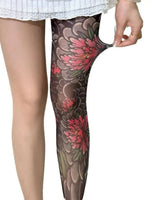 Peony Flower Leg Tattoo Stockings Summer Thin Pantyhose Long Socks With Patterns On One Side And Solid Color On The Other NTNG