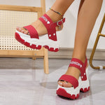 New Summer Sports Women Sandals Woman Thick Bottom Wedge Platform Shoes for Women 2026 High Heels Fashion Comfortable Red Pink