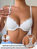 Women Floral Lace Back Bra Front Closure Push up Bra Adjustable Strap Padded Underwire Underwear Top