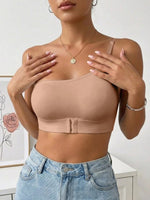 Women One Shoulder Bra Front Closure Unlined Push Up Brassiere Bandeau Thin Comfort Non-slip Lingerie