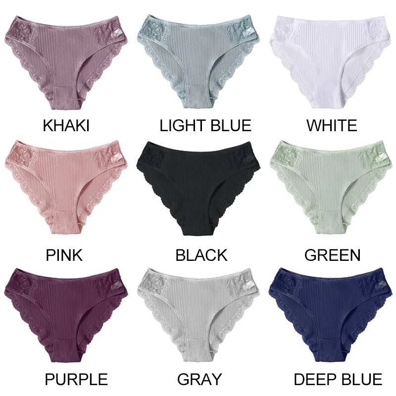 3Pcs/set Women's Cotton Panties M-2XL Trendy Patchwork Lace Underwear Female Low Waist Briefs Ladies Comfortable Underpants 2023