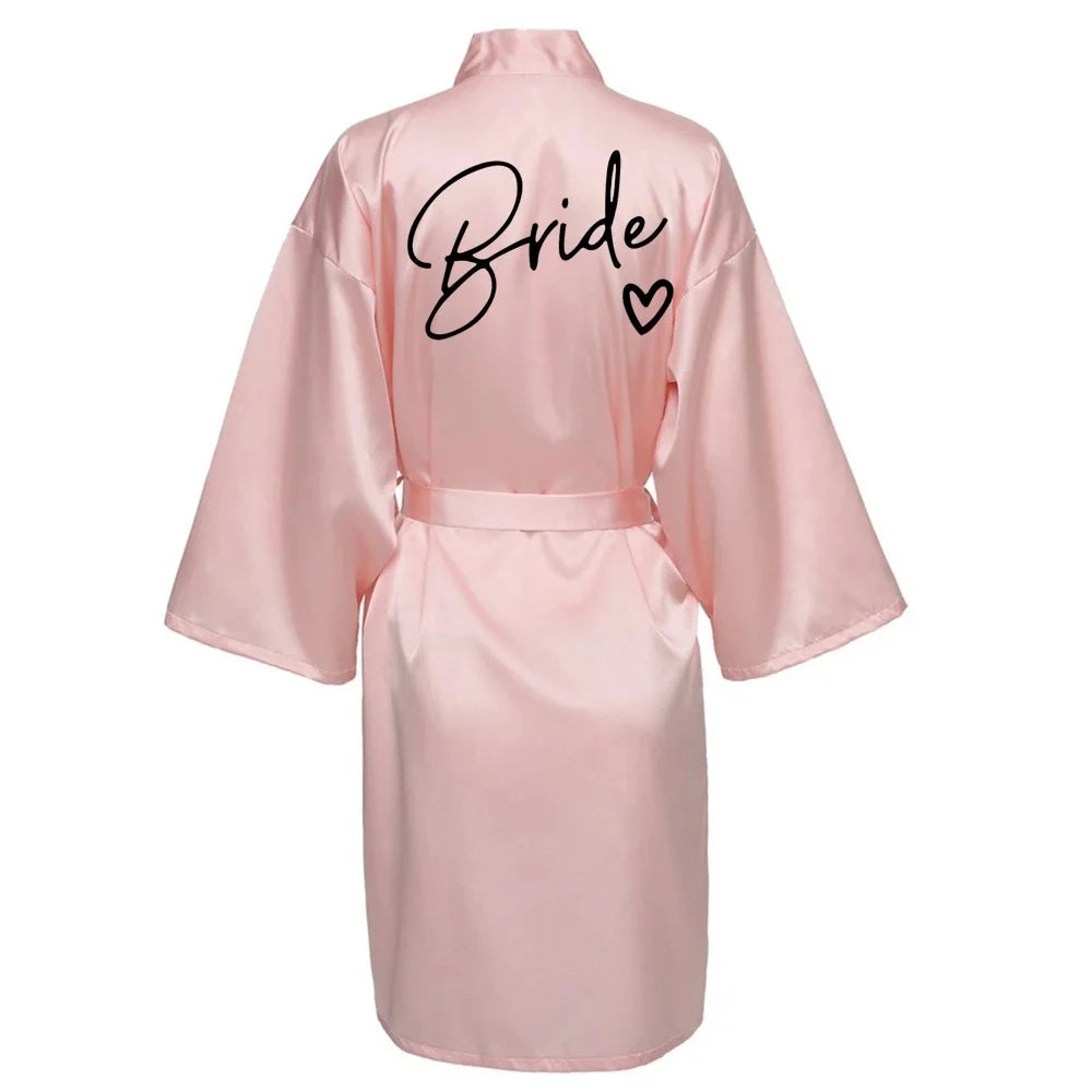 Wedding Party Team Bride Robe With Black Letters Kimono Satin Pajamas Bridesmaid Bathrobe SP001