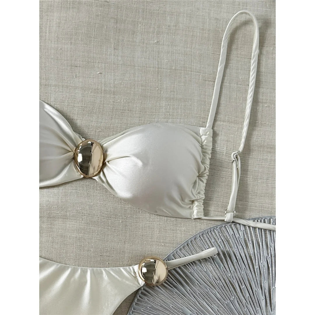 Sexy Metal Ring Bikini Women Swimwear Female Swimsuit Two-Pieces Bikini Set High Cut Leg Padded Bather Bathing Suit Swim V8311