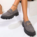 Fashion Metal Decoration Loafers Shoes for Women 2025 Gray Non Slip Platform Casual Shoes Woman Faux Suede Slip On Shoes Mujer