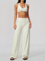 Summer 2 Piece Yoga Sets Women Tight Back Cross Sports Bra High Waist Peach Hip Wide Leg Pants Gym Running Fitness Workout Suits