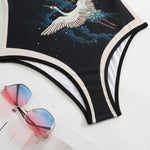 Sexy One-piece Swimsuit with Skirt Swimwear Women Flower Bird Print Body Bathing Suit Beach Swim Pool 2024 Female Swimming Suit