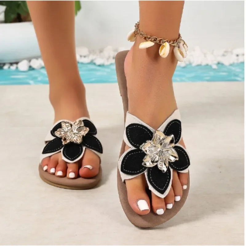 Shoes for Women Summer Fashion Slip on Round Toe Non-slip Flats Sandals Casual Beach Sandals