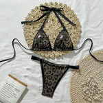 Sexy Brozing Black Leopard Print Bikini Women Halter Push Up Bra Pleate Thong Swimsuit 2026 Beach Bathing Suit Holiday Swimwear