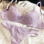 Sexy Hollow Cross Sling Bra French Lace Flowers Embroidery Women Underwear Set Comfort Thin Cup Push Up Bras Romantic Lingerie