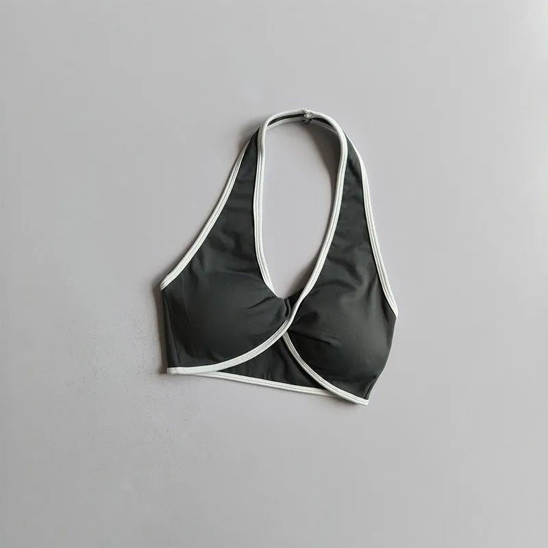 Shockproof Breathable Sports Bra Halter Neck Vest with Chest Pad for Gym Running Yoga Pilates Training Fitness Back Beauty
