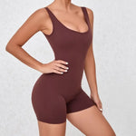 Women's Seamless Yoga Jumpsuit - Quick-Dry Nude Workout Suit with V-Neck & Sexy Back, Tight Fitness Wear for Running Gym Workout